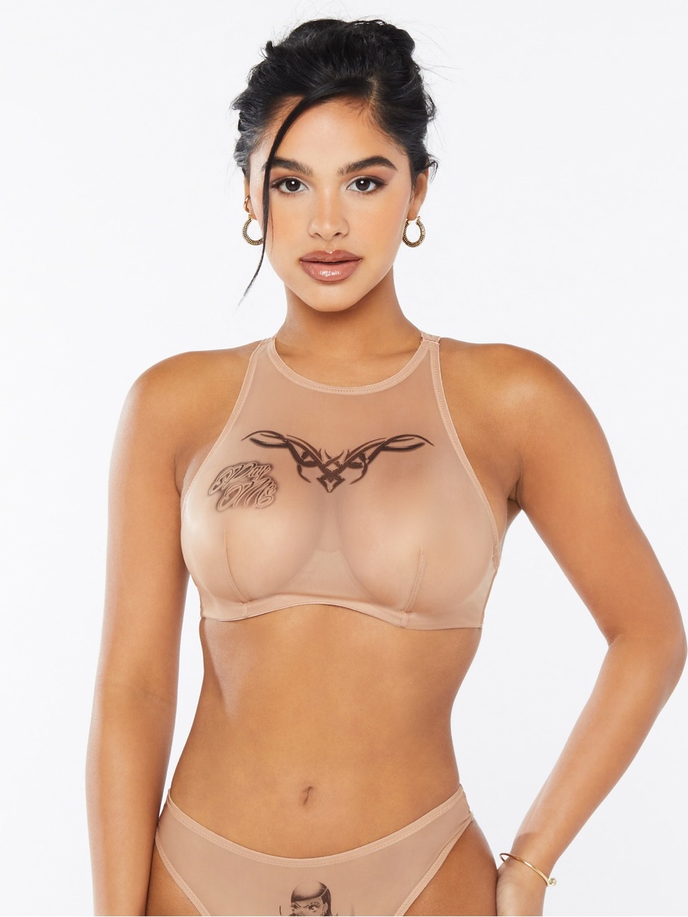 Savage X Fenty Tattooed Tricot High-Neck Bra